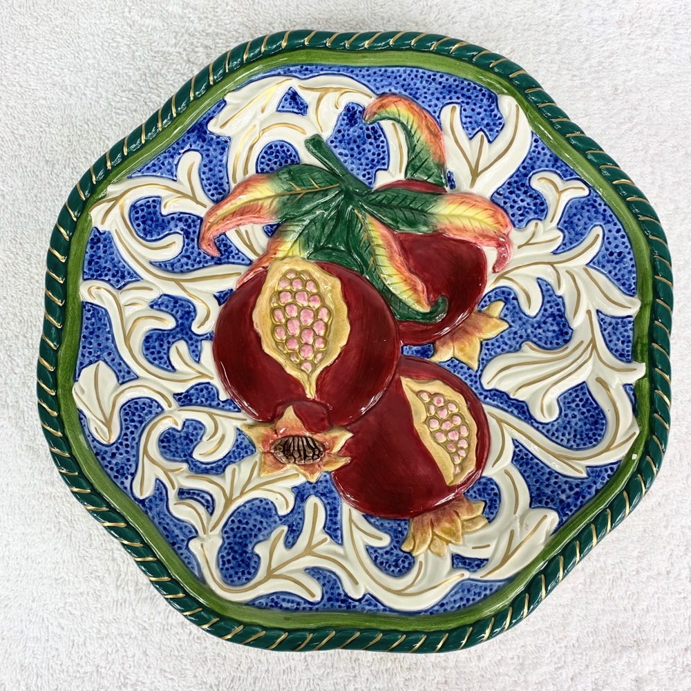 Fitz & Floyd Canape Plate Florentine Fruit Blue with Pomegranites